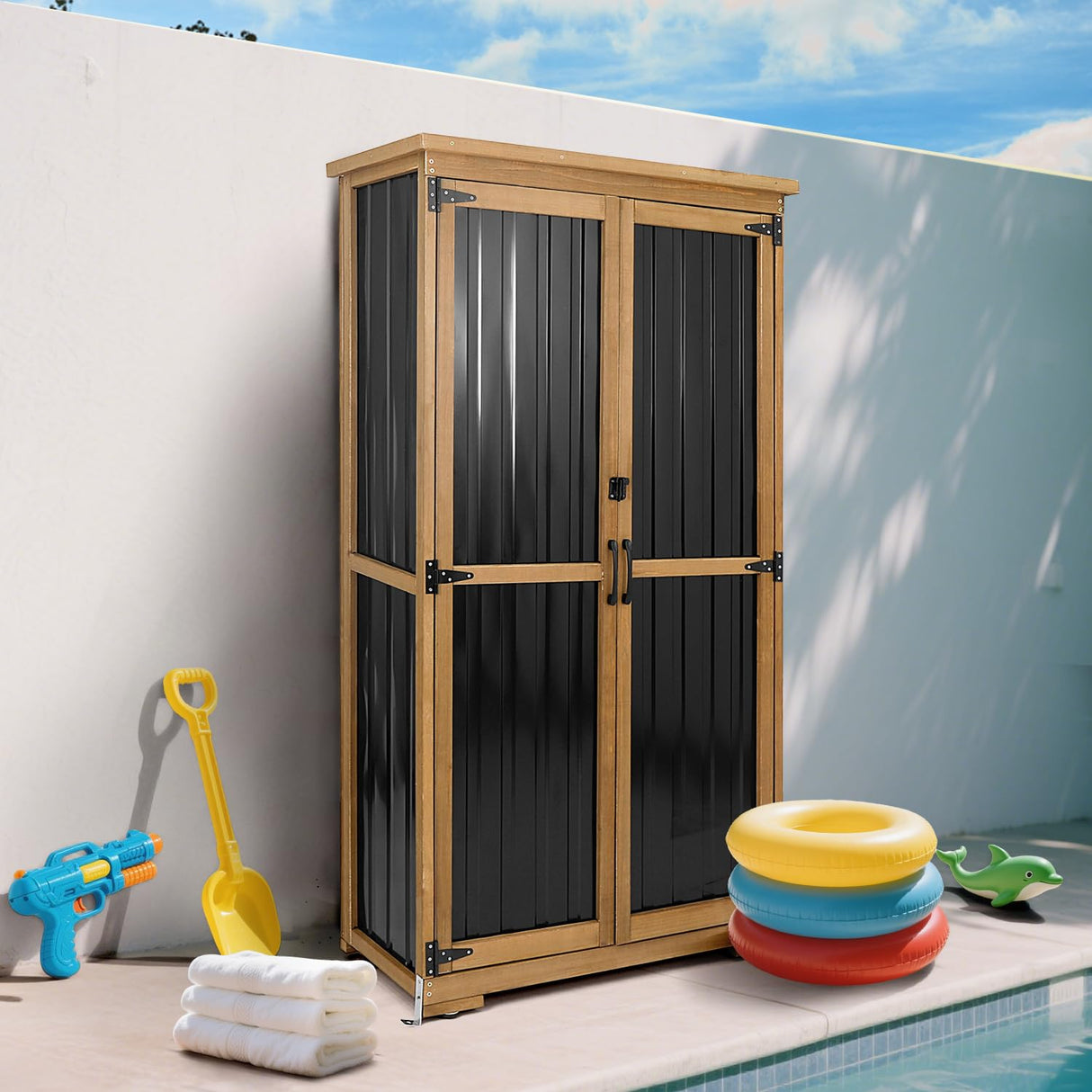 Outdoor Storage Cabinet Waterproof with Shelves, Outside Cabinets Weatherproof, Patio Backyard Pool Garden Garage Storage Cabinet Storage Shed Tool Organizer PetsCosset