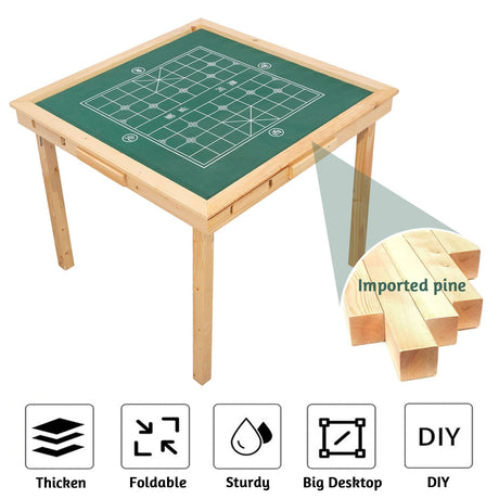 MEIMAI Foldable Mahjong Table, 35" Multifunction Card Table with 4 Cup Holder and 4 Fdrawers, Square Game Table for Mahjong, Poker Blackjack,Natural MEIMAI