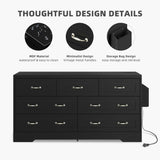 DWVO Farmhouse 7 Drawer Dresser for Bedroom, 59" Wide Large Modern Dresser TV Stand with Drawers & Bar Handles, Storage Dressers with Power Outlets, Rustic Wood Chest of Drawers, Black DWVO