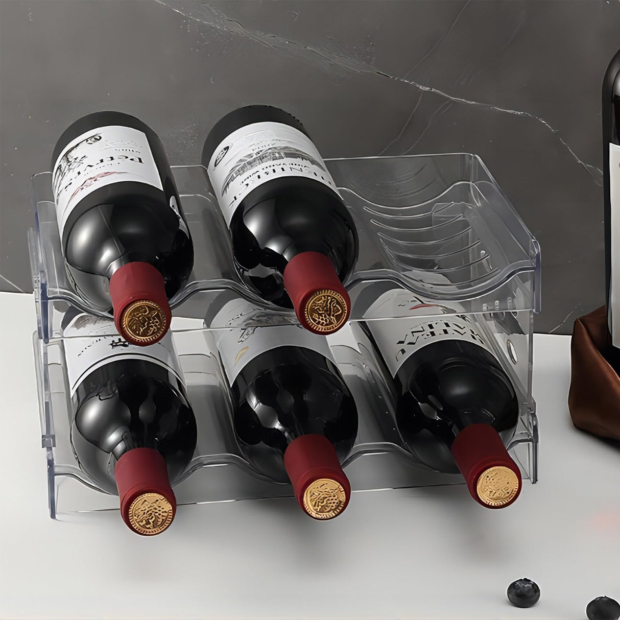 YENXIKU Wine Rack for Countertop, Fridge, Inside Cabinet, 2 Tier Plastic Tabletop Wine Bottle Holder, Water Bottle Organizer for Refrigerator, Pantry, Hold 6 Bottles YENXIKU