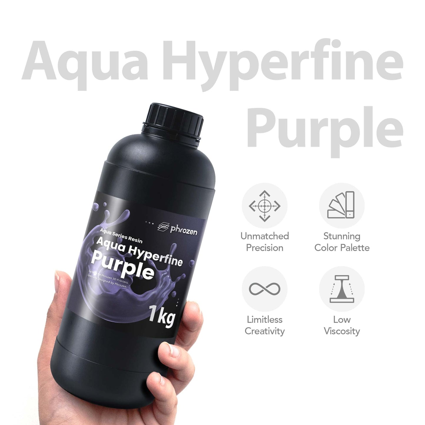 phrozen Aqua Hyperfine Photopolymer Resin for 9K, 12K or Higher Resolution 3D Printers, 405nm LCD UV-Curing 3D Printing with Low Shrinkage & Superior Precision, Smooth Surface Finish (Purple, 1KG)