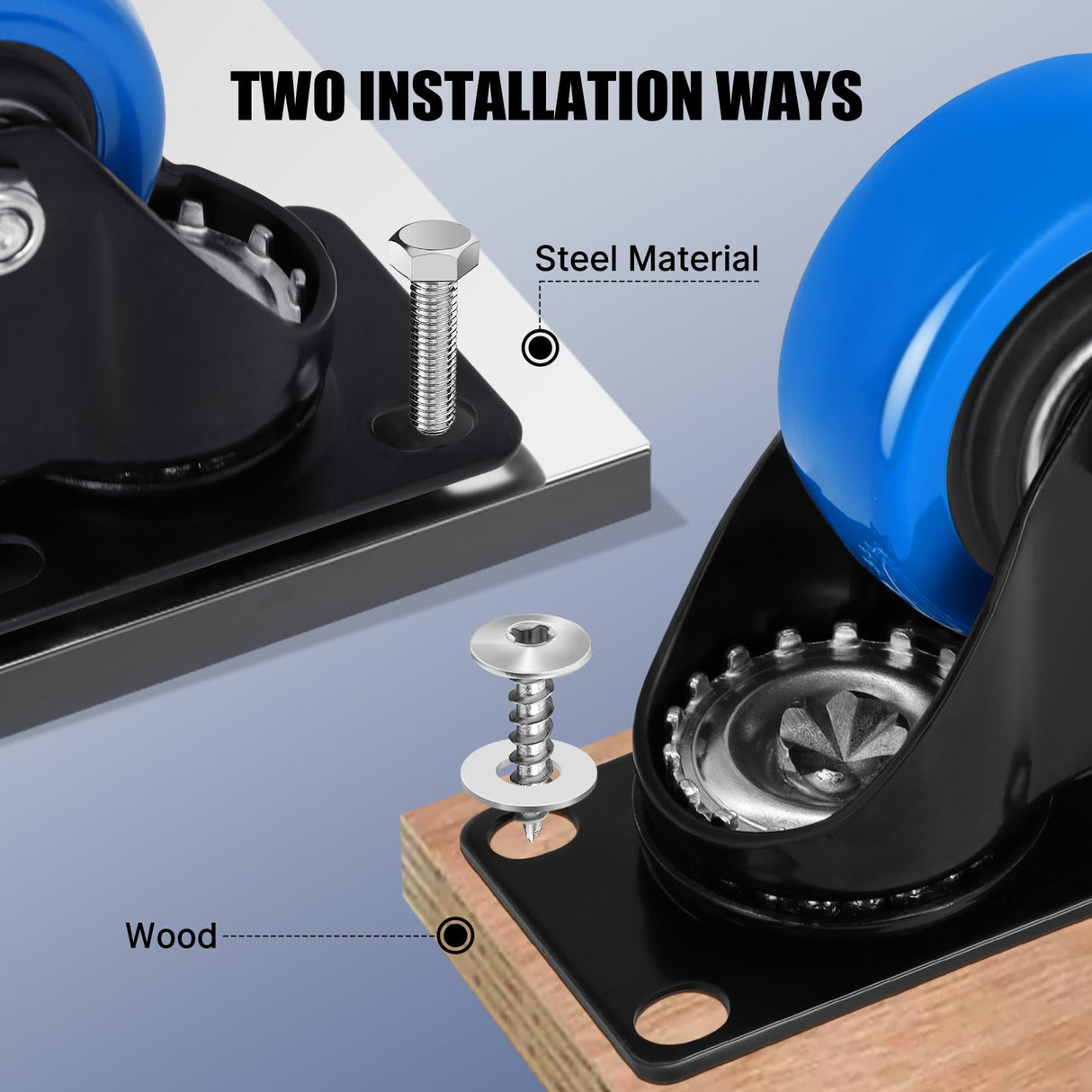 Humagineer 2 Inch Casters Wheel Set of 8, 1200 Lbs Heavy Duty Casters, Safety Swivel Casters with Brake, No Noise Top Plate Wheels for Furniture, Carts (Free Screws and 1 Screwdriver) Humagineer