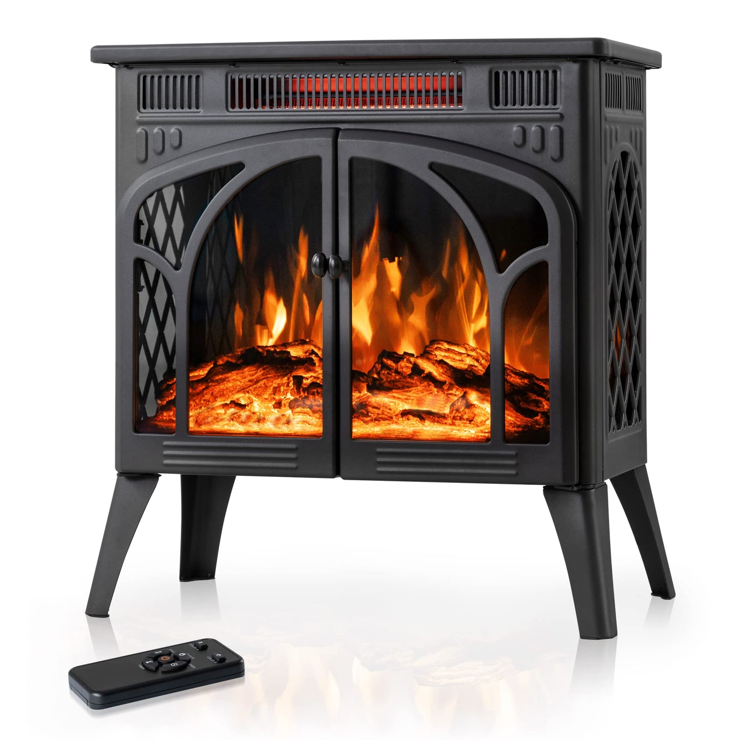 Electactic 24Inch Electric Fireplace Stove , Free-Standing Infrared Fireplace Stove, Controllable 3D Flame, 4 Variable Flame&Log Colors, 1500w, 5100BTU, Black (S230B-BLACK), 23.5"L X 10.7"W X 24.3"H