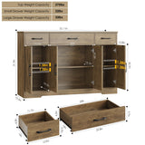 HOSTACK Buffet Sideboard Cabinet with Drawers, 55" Large Buffet Storage Cabinet with Shelves and Doors, Modern Farmhouse Coffee Bar Cabinet Wood Buffet Table for Kitchen, Dining Room, Rustic Brown HOSTACK