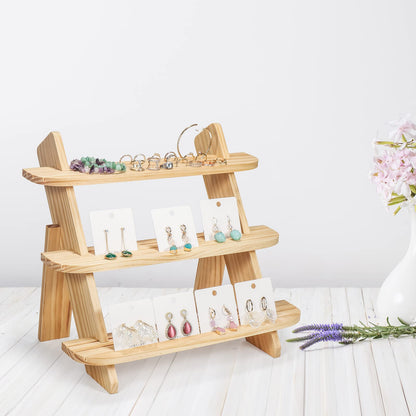 Wooden Display Riser,3 Tier Earring & Ring Holder Stands,Farmhouse Cupcake Stands ,Table Display Stand For Vendors,Organizer Showcase for Tabletop Shows and Home Using ,Wood Rustic Risers (Natural)