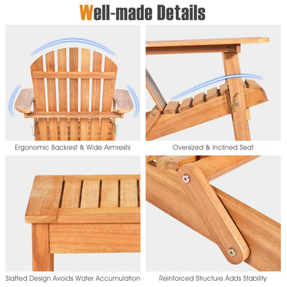 Tangkula 3 Pieces Adirondack Chair Set, Outdoor Wood Furniture Set with 2 Folding Lounge Chairs & Side Table, Widened Armrest, Slatted Design, All Weather Conversation Set for Garden Patio Ba - WoodArtSupply