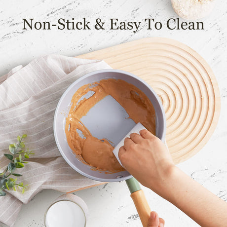 ROCKURWOK Ceramic Nonstick Sauce Pan with Lid, 2 Quart Cooking Pot, Small Saucepan with Steamer, PTFE& PFAS-Free, Wooden Handle for Cool Touch, Universal Base(Gas, Electric & Induction), Green ROCKURWOK