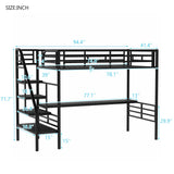 Twin Loft Bed with Desk and Storage Stairs, Heavy Duty Metal Loft Bed with Stairs and Full-Length Guardrail, Twin Loft Bed with Slats No Box Spring Needed(Twin Loft Bed Black) Bellemave