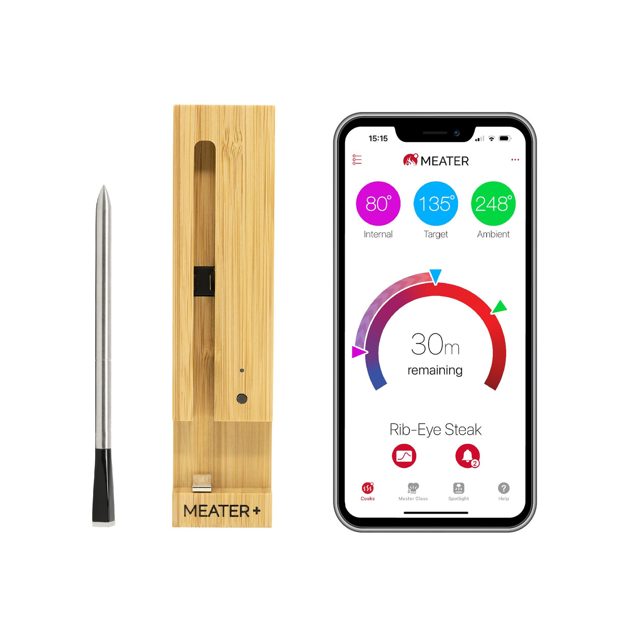 MEATER Plus: Smart Bluetooth Wireless Meat Thermometer Digital | BBQ, Grill, Oven, Smoker, Air Fryer, Kitchen | Perfect for Steak, Chicken, Turkey, and More | 50+ Recipes in App MEATER