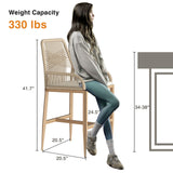 Halitaa Bar Stools Set of 2, Counter Height Barstools with Backrest and Cushion, Modern Rattan Wicker Patio Stools for Kitchen Patio Balcony Pool Outdoor Accent Counter Chairs, White Halitaa