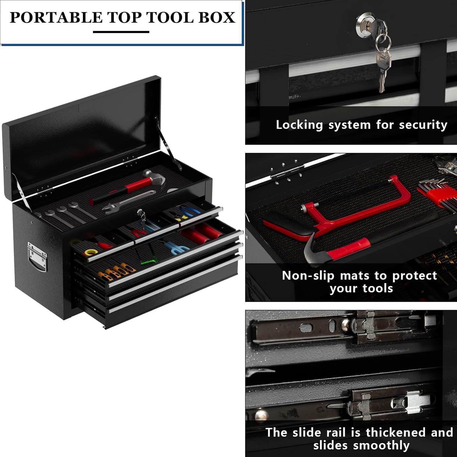 8-Drawer High Capacity Rolling Tool Box with Wheels,Rolling Tool Chest with Drawer,Tool Box on 4 Wheels with Lock, Tool Storage Cabinet Removable Portable Box for Garage Warehouse (Black) - WoodArtSupply