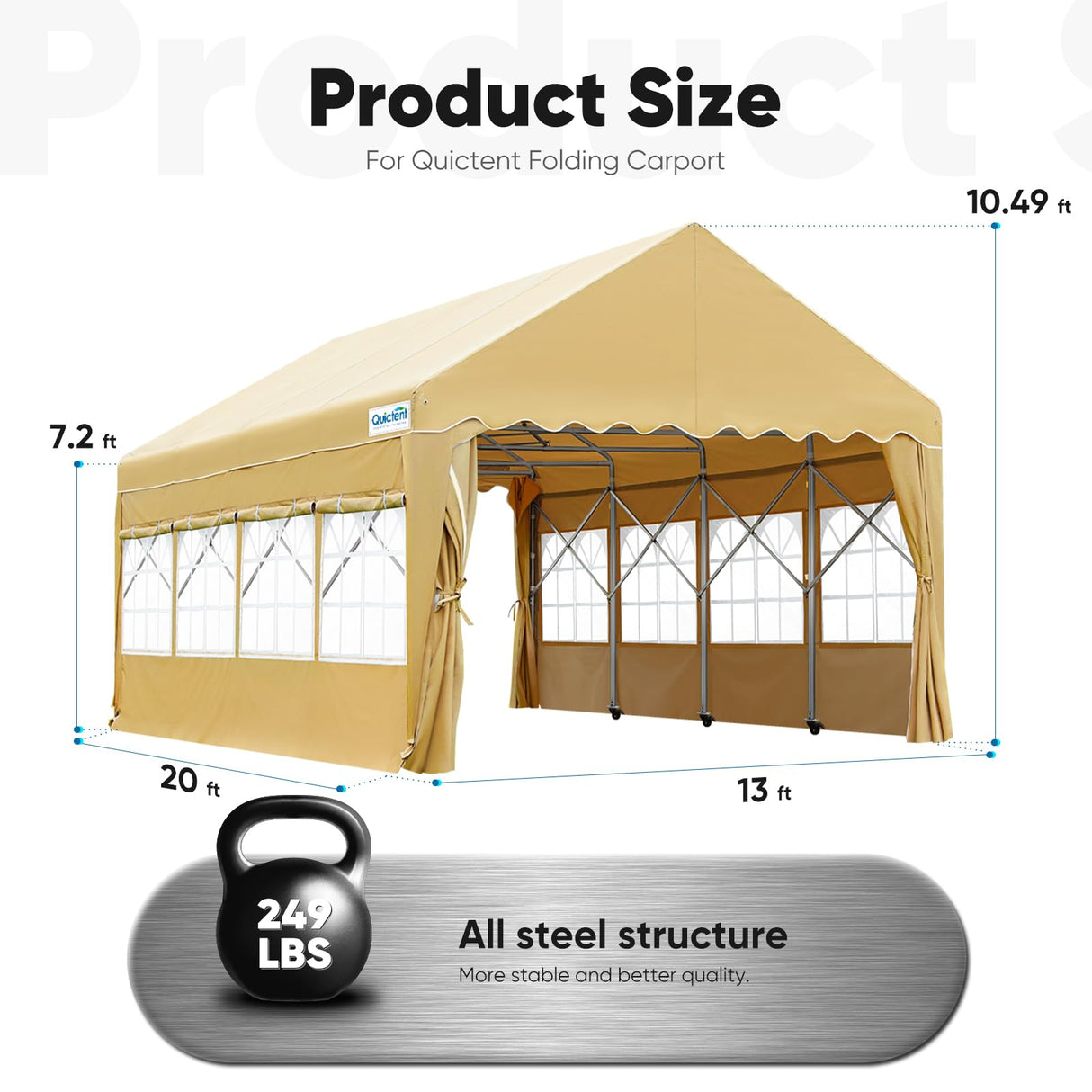 Quictent 13'X20' Retractable Party Tent with Wheels Movable Heavy Duty Carport Garage with Transparent Windows and Curtains Quictent