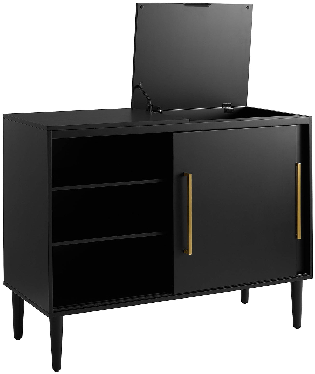 Crosley Furniture Everett Media Console and Record Player Stand with Storage for Vinyl Records, Matte Black Crosley Furniture