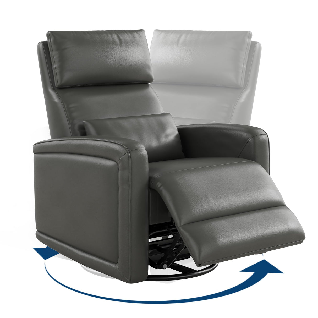 Adult Manual Recliner Chair, 360° Swivel Sofa Rocker, Faux Leather Single Sofa with Adjustable Backrest and Footstool, Modern Wingback Recliner with Hidden Pull Tabs, Living Room Armchair, Gray IDEALHOUSE