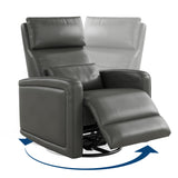 Adult Manual Recliner Chair, 360° Swivel Sofa Rocker, Faux Leather Single Sofa with Adjustable Backrest and Footstool, Modern Wingback Recliner with Hidden Pull Tabs, Living Room Armchair, Gray IDEALHOUSE