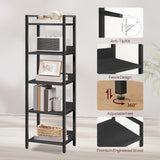 MAHANCRIS 5-Tier Bookshelf, Bookcase, Shelves Organizer for Small Spaces, Storage Shelf Organizer, for Living Room, Bedroom, Study, Balcony, Black BKHB5501 MAHANCRIS