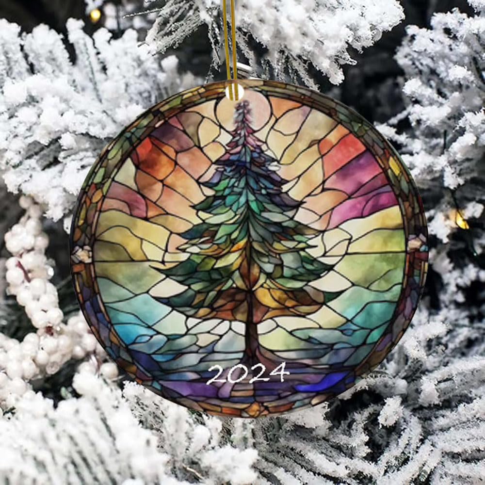 Santa Claus Ornaments 2025 in Stained Glass Style,2025 Christmas Ornaments, Round Fun Acrylic Decoration Gifts (Santa Claus) YCXXGS