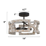 KSANA Farmhouse Wood Semi Flush Mount Ceiling Light, Vintage Drum Distressed White Close to Ceiling Light Fixtures for Bedroom, Hallway, Foyer, Entryway, Kitchen, Stairway, Dining & Living Room KSANA