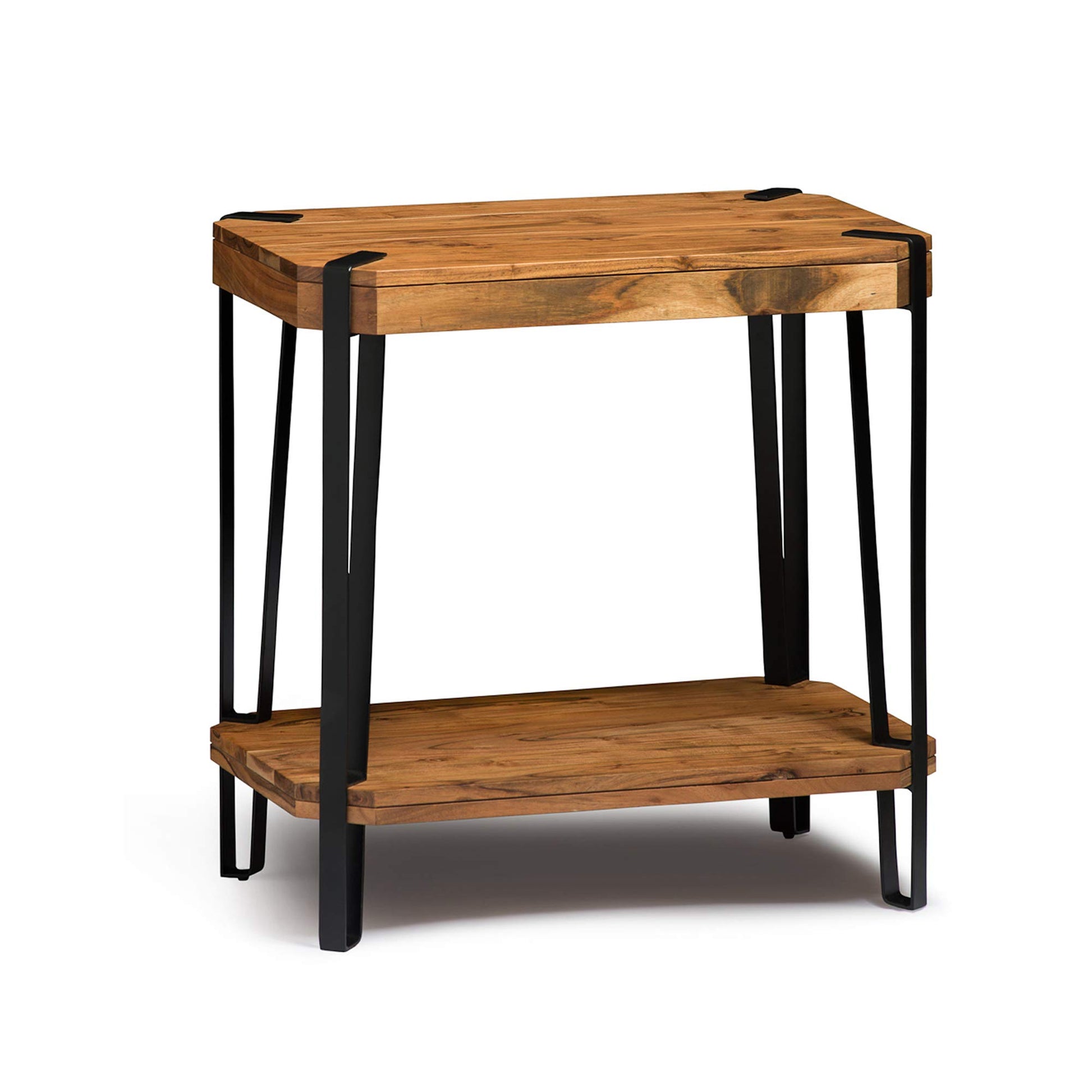 Alaterre Furniture Ryegate Natural Solid Wood with Metal End Table, Live Edge - WoodArtSupply