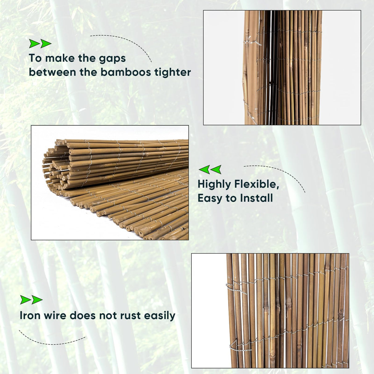 Jollybower 4ft x 8ft x 0.4" D Natural Bamboo Fence, Outdoor Rolled Bamboo Fencing, Decorative Bamboo Privacy Screen for Garden Backyard Balcony Jollybower