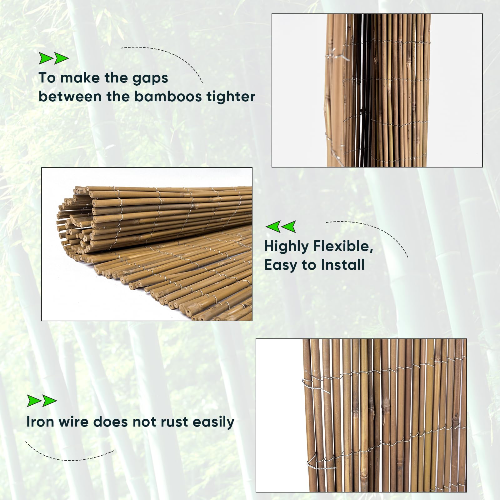 Jollybower 4ft x 8ft x 0.4" D Natural Bamboo Fence, Outdoor Rolled Bamboo Fencing, Decorative Bamboo Privacy Screen for Garden Backyard Balcony - WoodArtSupply