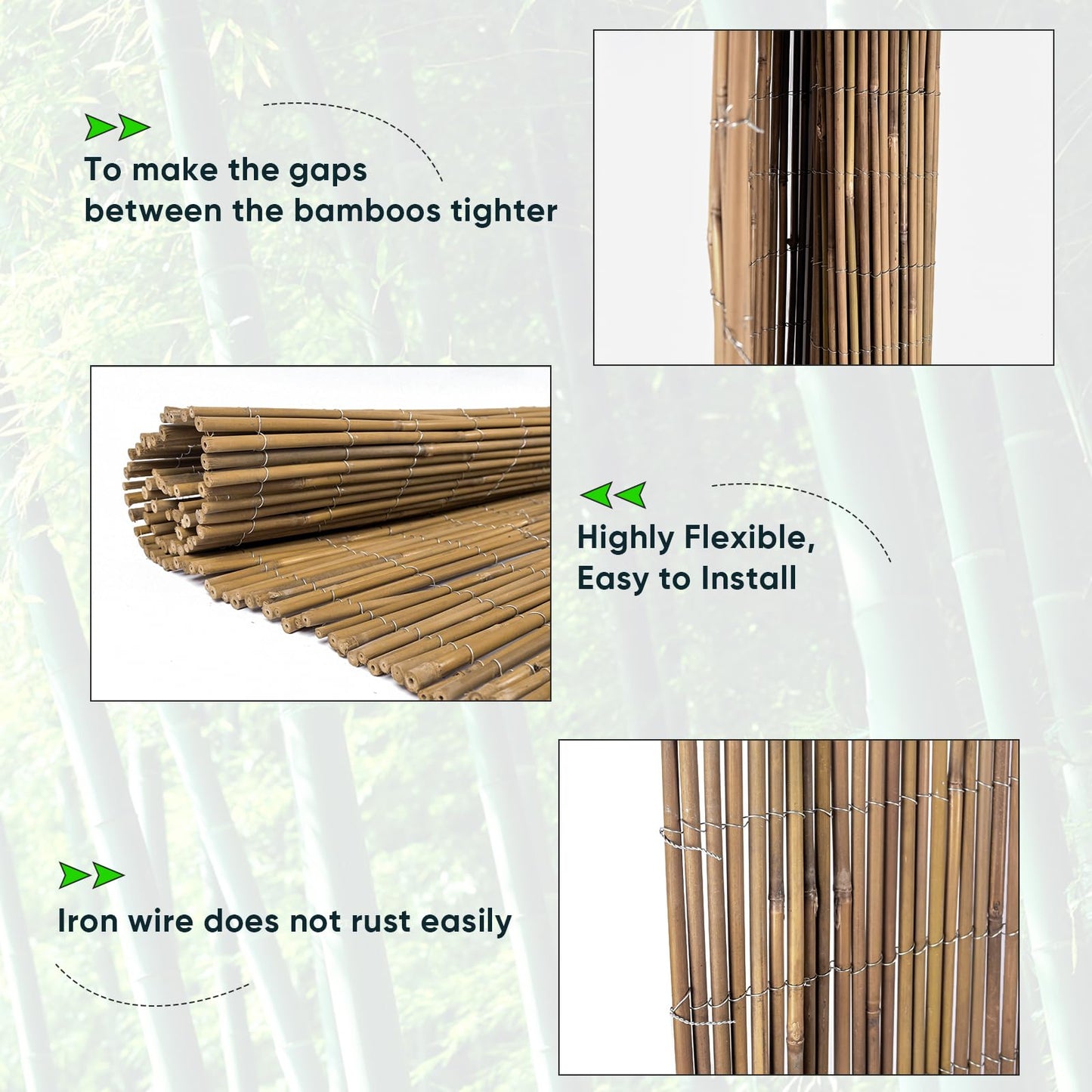 Jollybower 6ft x 8ft x 0.4" D Natural Bamboo Fence, Outdoor Rolled Bamboo Fencing, Decorative Bamboo Privacy Screen for Garden Backyard Balcony