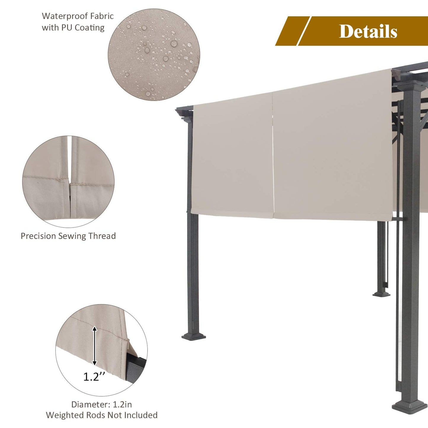 Tangkula 2PCS 16x4 Ft Universal Replacement Canopy for Pergola Structure, Outdoor Shade Canopy Cover, Waterproof Polyester Cover for Durable Use (Cover only) (Beige)