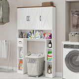 Over The Toilet Storage Cabinet, Farmhouse Toilet Cabinet Rack with 3 Barn Doors, Space Saving Bathroom Organizer with Shelves, Toilet Paper Holder and Towel Rack for Bathroom,Restroom,Laundry, White Vabches