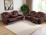 Anthato Leather Power Recliner Sofa Set, 2 Piece Reclining Sofa and Loveseat Set, Reclining Loveseat Couch Recliner Sets with Coffee Table, Living Room Furniture for House/Home Theater, Burgundy Red Anthato