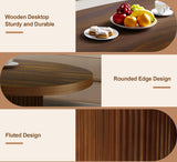 Farmhouse Coffee Table, Ellipse 47 in Wood Modern Center Accent Table, Mid Century Wooden Coffee Tables with Sturdy Base & Rounded Corners for Living Room (Rustic Brown) ZYBT