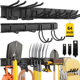 YZSFMZGE 64" Garage Tool Organizer Wall Mount, 720lbs Garden Tool Organizer with 10 Adjustable Hooks, Heavy Duty Garage Tool Storage Rack for Yard, Shed (4 Racks, 10 Hooks, 3 Straps) YZSFMZGE