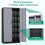Letaya Metal Storage Cabinet with Lock Door and 5 Shelves,6 Tier Steel Garage Tool Cabinet for Home Office Utility Room 72" H X 36" W X18 D (Black gray) Letaya