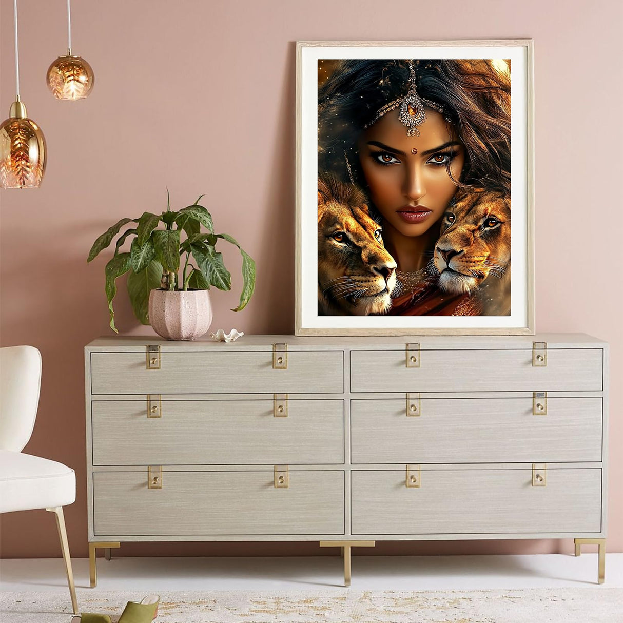 Miwixy Lions Diamond Art Kits for Adults, American Native Indian Woman Diamond Painting Kit,5D Full Drill Animal Diamond Art Canvas for Beginners Home Wall Decor 12 x 16 Inch Miwixy