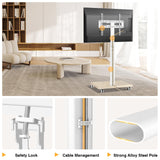 TVON Rolling TV Stand for 32 to 65 70 Inch TVs, Elegant Floor TV Stand with Wheels, Mobile TV Stand with 9 Levels of Height Adjustment for Optimal Viewing, White TV Stands for Living Room, Outdoor TVON