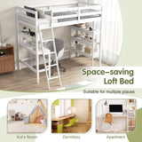 KOTEK Twin Loft Bed with Desk & Storage Shelves, Solid Wood Loft Bed Frame with Bookcase, Ladder, Guardrails, Twin Size Loft Bed for Kids, Teens, Drom, Apartment (White) KOTEK