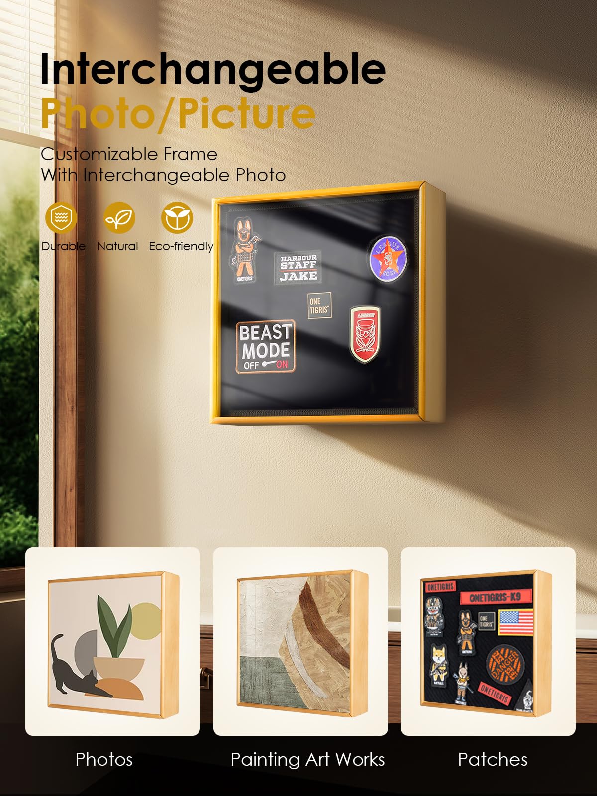 ONETIGRIS Hidden Gun Storage, Concealment Furniture Hidden Gun Safe Concealment Shelf Wall Safe Wooden Photo Frame, Wall Mounted Hidden Compartment Furniture with Patches Display Panel ONETIGRIS