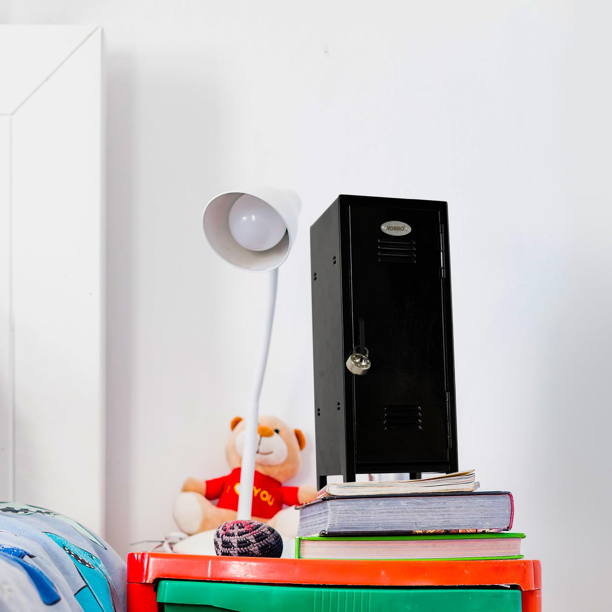 YOBRO Mini Iron Lockers, Functional Safe Box Locker with Lock and Megnets, Miniature Storage Locker for Desk Bedroom Home Office School, Metal Little Locker Gift for Kids, Black YOBRO