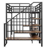 Harper & Bright Designs Full Size Loft Bed with Staircase and Desk, Metal Full Loft Bed Frame with Storage Shelves, Full Storage Bed for Kids Girls, Boys, Teens, Gray Harper & Bright Designs