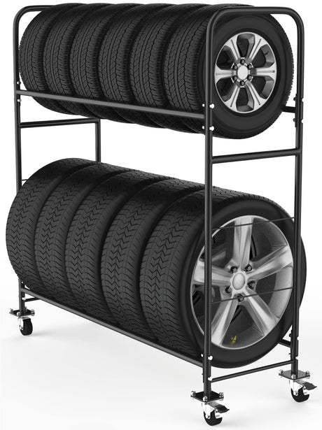 STEELAID Tire Storage Rack - Rolling Rack for Garage - Indoor/Outdoor Shelves 60 inch Organizer STEELAID