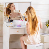 COMHOMA Makeup Vanity Desk with Mirror and Lights, Vanity Table and Chair Set with 5 Drawers and Charging Station, Bedroom Dresser LED Mirror Stepless Dimmable & 3 Color Modes Adjustable, White COMHOMA