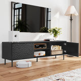 ANJ Modern TV Stand Console with Storage, 63-Inch, Textured Honeycomb Pattern, Black ANJ