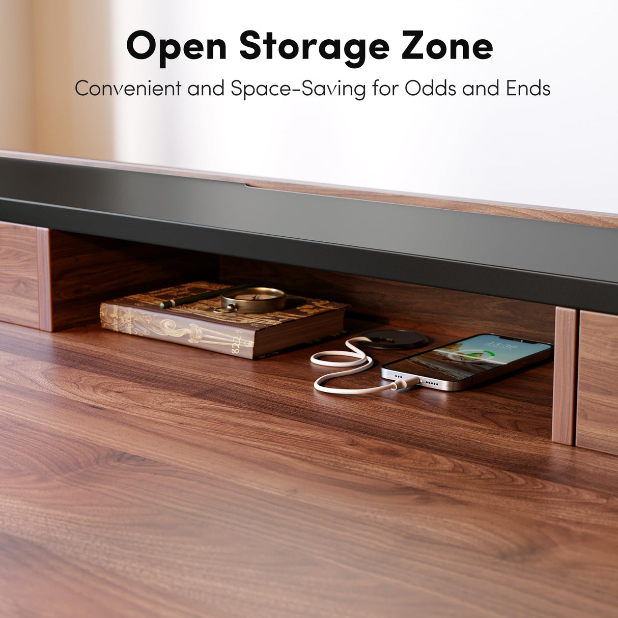 FEZIBO 55" Whole-Piece Standing Desk Adjustable Height with Drawers, 55 x 24 inches Electric Adjustable Desk with Monitor Shelf, Sit Stand Rising Desk with Baffle, Black Walnut FEZIBO