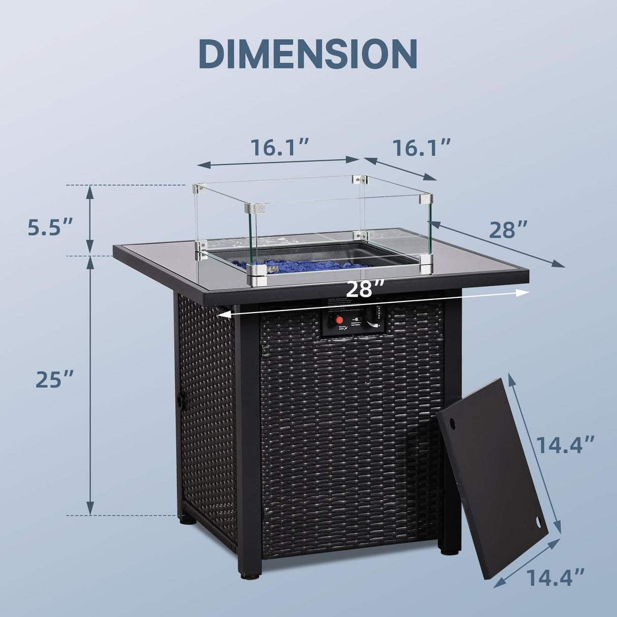 FHFO 5 Piece Outdoor Patio Furniture Set with 28”Gas Fire Pit Table & Ice Bucket Storage Box, Outdoor Wicker Rattan Patio Conversation Set for Outside, Poolside, Balcony, Porch, Yellow-Black FHFO