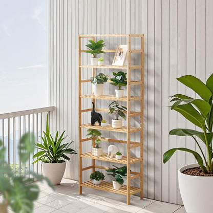 VEVOR 6-Tier Bamboo Shelf, Open Wood Bookshelf, Display Storage Rack Organizer, Freestanding Flower Plant Stand, Multifunctional Bamboo Bookshelf Ideal for Bathroom, Bedroom, Office, Study, Natural