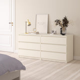 Tvilum 6 Drawer Double Dresser, Bedroom Furniture, Handle-free Drawers, Contemporary, White Tvilum