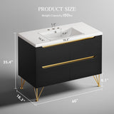 DWVO 40 Inch Freestanding Bathroom Vanity with Sink Combo, Modern Undermount Bathroom Storge Cabinet with 3 Holes Ceramic Basin, 4 Extra Large Drawers, Black DWVO