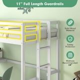 Giantex White Twin Size Loft Bed with Desk, Solid Wood Frame, Dual Ladders & Full-Length Guardrail Giantex