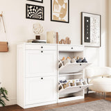 VOWNER Shoe Cabinet with 2 Flip Drawers, Narrow Shoe Storage Cabinet with Drawer, Shoe Cabinet Organizer for Entryway, Hallway, White VOWNER