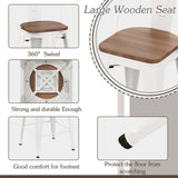 Alunaune 24" Swivel Metal Bar Stools Set of 4 High Back Counter Height Barstools Industrial Dining Bar Chairs with Large Wooden Seat-White Alunaune