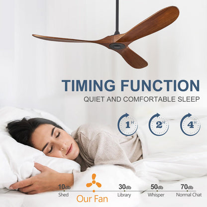 ABZ 60" Ceiling Fans Without Lights, 60 Inch Outdoor Ceiling Fans no Light, 3 Blade Solid Wood Ceiling Fan with Remote Control for Patios Living Room Bedroom Porch